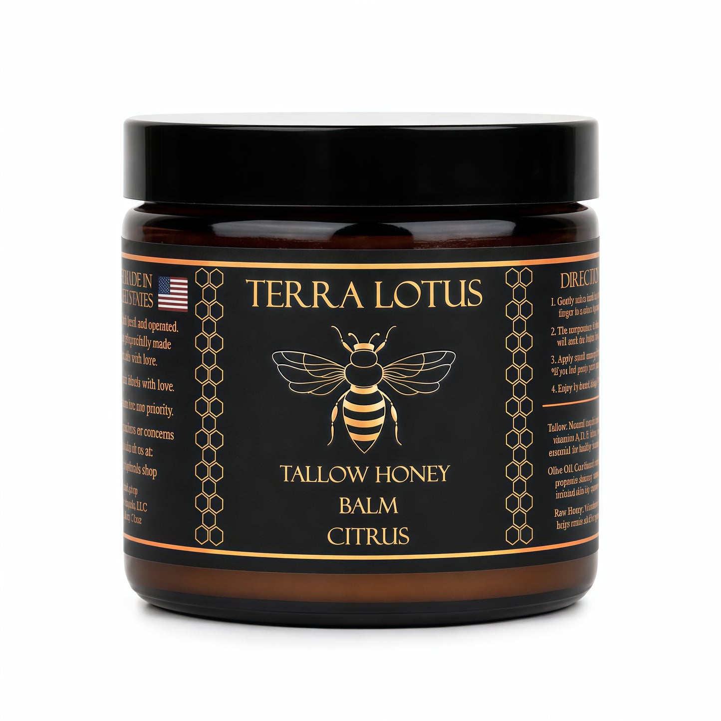 Terra Lotus - Organic Grass-Fed Beef Tallow Balm with Raw Honey - Moisturizing Cream for Soft, Smooth Skin - Handmade All-Natural Moisturizer,(4 Oz, Lavender,Citrus)