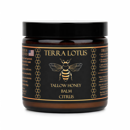 Terra Lotus - Organic Grass-Fed Beef Tallow Balm with Raw Honey - Moisturizing Cream for Soft, Smooth Skin - Handmade All-Natural Moisturizer,(4 Oz, Lavender,Citrus)
