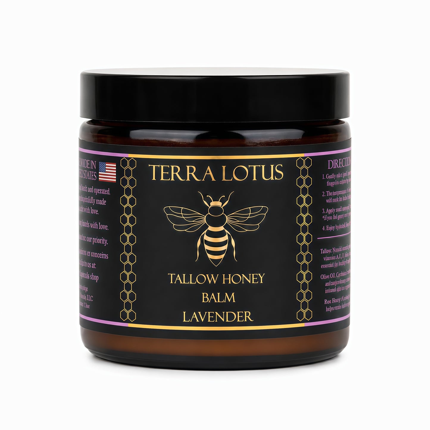 Terra Lotus - Organic Grass-Fed Beef Tallow Balm with Raw Honey - Moisturizing Cream for Soft, Smooth Skin - Handmade All-Natural Moisturizer,(4 Oz, Lavender,Citrus)