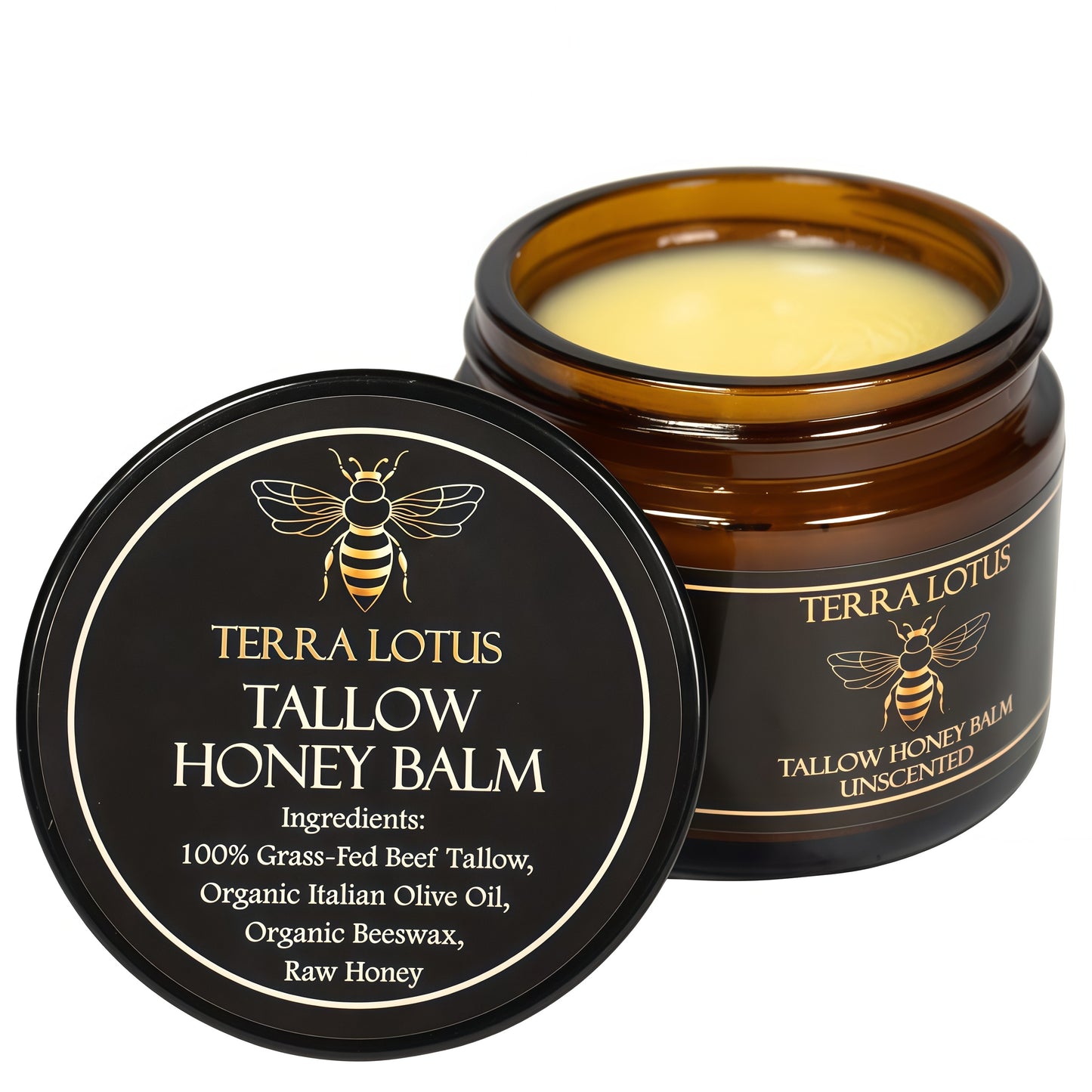 Terra Lotus - Organic Grass-Fed Beef Tallow Balm with Raw Honey - Moisturizing Cream for Soft, Smooth Skin - Handmade All-Natural Moisturizer,(4 Oz, Lavender,Citrus)