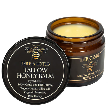 Terra Lotus - Organic Grass-Fed Beef Tallow Balm with Raw Honey - Moisturizing Cream for Soft, Smooth Skin - Handmade All-Natural Moisturizer,(4 Oz, Lavender,Citrus)